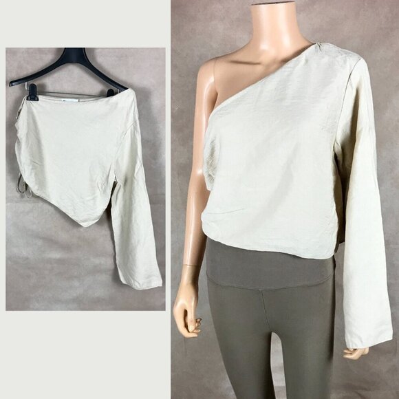 ASOS DESIGN One-Shoulder Lace-Up Light Beige Top Size US 12 - Picture 1 of 11